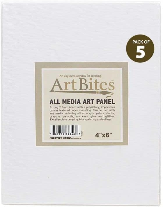 Creative Mark ArtBites - Paquete de 5 tableros texturizados de lona, mini lienzos montados en tablero de 0.091 in para pintar, bocetar, imprimir y
