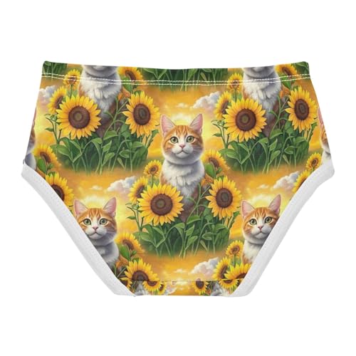 Orange White Cat Yellow Sunflowers Underwear for Girls, Toddler Panties, Girls Cotton Underwear, 2–8 Years2