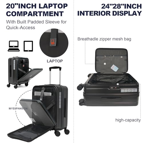 Image of Hardshell Luggage Sets 3 Piece with Spinner Wheels, Expandable Carry On Luggage with Front Open Pocket, TSA Lock, Hardside Suitcase Set for Travel, Business, Plane