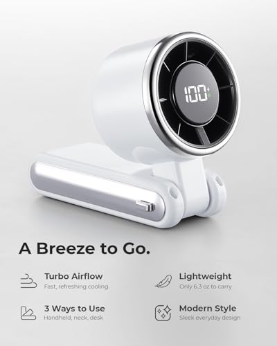Image of Portable Handheld Turbo Fan - 5 Gear High Speed 4000mAh Rechargeable Mini Personal Hand Fan Blow Cold Air, Battery Operated Travel Essentials, Beach Vacation, Gifts for Women, Men (White)