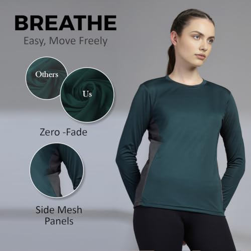 Image of CHKOKKO Women's Activewear Sports Gym Workout Full Sleeve T-Shirt Lightweight UV Protection Breathable Stretch Round Crew Neck for Training Running Yoga