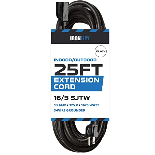 Iron Forge Cable 25 Ft Outdoor Extension Cord - 16/3 Durable Black Cable With 3 Prong Grounded Plug For Safety #TOP14