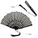 VALICLUD 2pcs Embroidery Folding Hand Fans with Gold Tassel, Black Decorative Fashionable Handheld Fans for Women, Vintage Style Party, Wedding, and Costume Accessories