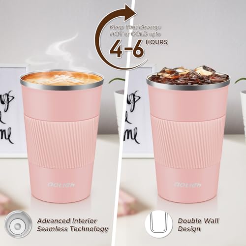 Aolieh Travel Mug 380 ml, Insulated Coffee Cup with Lid, Reusable Stainless Steel Thermal Cup for Coffee Tea & Cold Drinks - Image 4