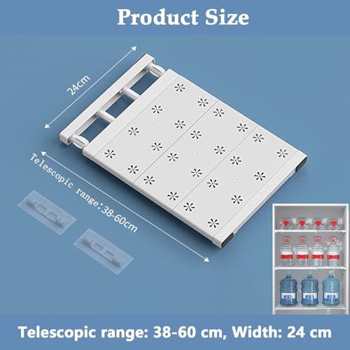 Yixinly Regal für Schrank Innen, Einlegeboden Schrank Ausziehbar Schrankregal Ausziehbar Verstellbare Regale für Schrank Garderobenschrank Badezimmer Organizer, 24cm Weit, Verstellbare Länge 38-60cm