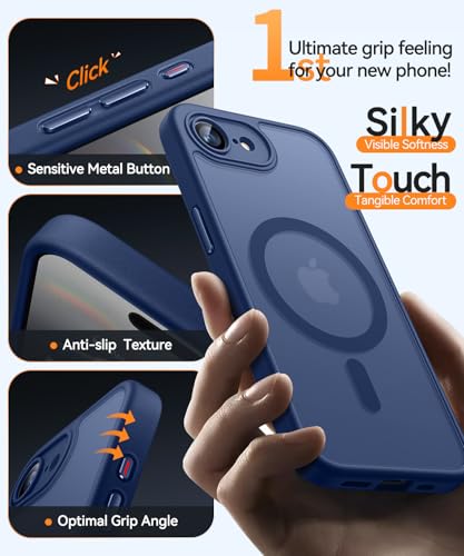 Image of CANSHN Magnetic for iPhone 17e / 16e Case, Upgraded [Full Camera Protection] [Compatible with Magsafe] [Translucent Matte] Shockproof Protective Phone Case for iPhone 17e / 16e - Deep Blue