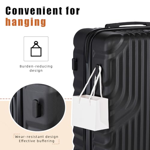 Image of Luggage Sets 5 Piece Suitcase with ABS Hard Shell Lightweight Combination Lock and Double Rotatable Detachable Wheels(Black,20 inch /24 inch /28 inch /DB /TB)