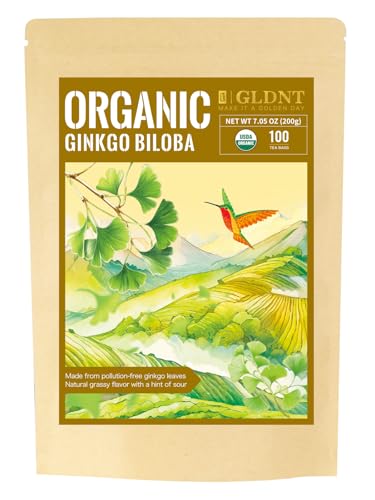 GLDNT Organic Ginkgo Biloba Tea, Mild &amp; Smooth Flavor, Caffeine Free, 100ct