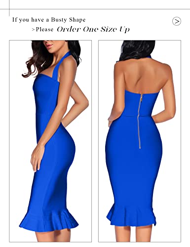 Image of houstil Women's V Neck Halter Fishtail Bandage Bodycon Dress Party