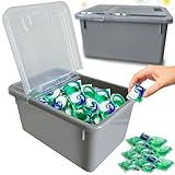 Skywin TidyFriend Laundry Pods Container with Lift Up Lid, 12.4" x 6.5" x 8.7", Airtight Storage Keeps Pods Fresh, Laundry Detergent Container & Dishwasher Pod Holder (Grey)