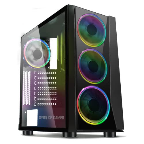 SPIRIT OF GAMER – Ghost III - Boitier PC Gamer ARGB – Tour ATX/mATX/ITX – Façade Plastic ABS – Paroi Latérale Verre Trempé – Châssis Acier – 4...