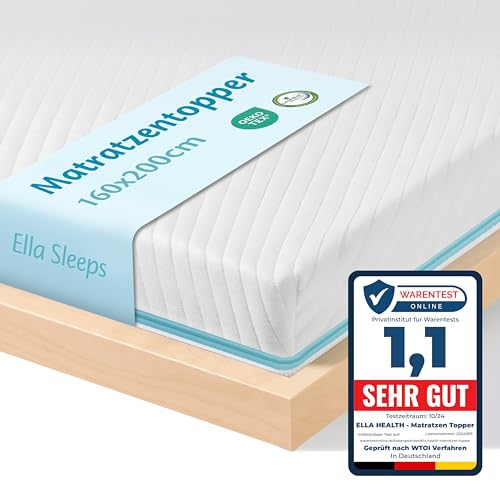 Ella Topper 160x200cm H3 H2 7cm hoch, Matratzentopper mit Elastischer und Rutschfester Unterseite, Gel Memory Schaum, Öko-Tex & CertiPUR zertifizierter Visco Thick Mattress Topper