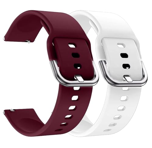 Image of PEFKO PSS56 19MM Replacement Soft Silicone [ Tang Buckle ] / Milanese [ Magnetic ] Sporty Straps /Bands Compatible for Boat Storm Smart Watch & Watches with 19mm Lugs Size (19MM, MAROON /WHITE)