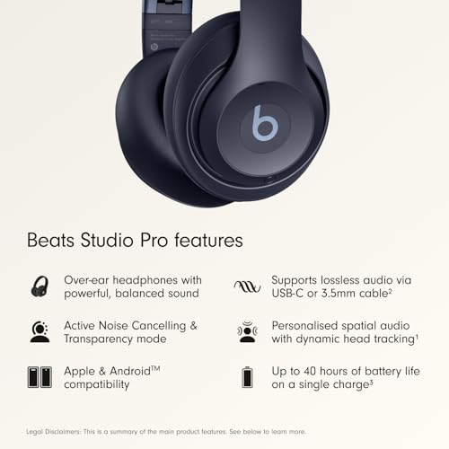 Image of Beats Studio Pro Premium Wireless Over-Ear Headphones- Up to 40-Hour Battery Life, Active Noise Cancelling, Great for Travel & Commuting, USB-C Lossless Audio, Apple & Android Compatible - Navy