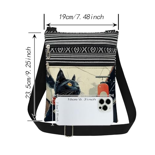 Japanese Style Black Cat Print Crossbody Bag Outdoor Travel Adjustable Shoulder Strap Messenger Bag Unique Japanese Present​​ Birthday Gift Christmas for Cat Lover2