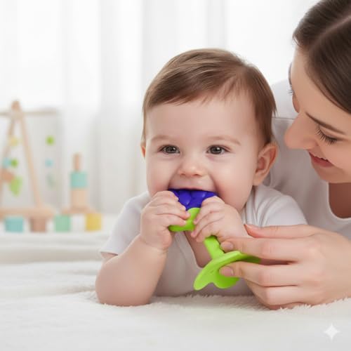 Image of Safe-O-Kid BPA-Free Organic Silicone Fruit Teether | Soft, Non-Toxic Teething Relief for Infants & Toddlers | Food-Grade for 0-12 Months - Blue