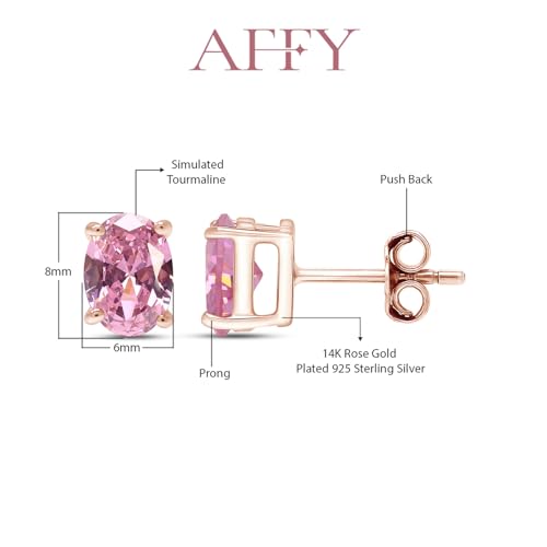 8X6MM Oval Shape Birthstone Stud Earrings In 14K Rose Gold Over Sterling Silver Gift For Her2