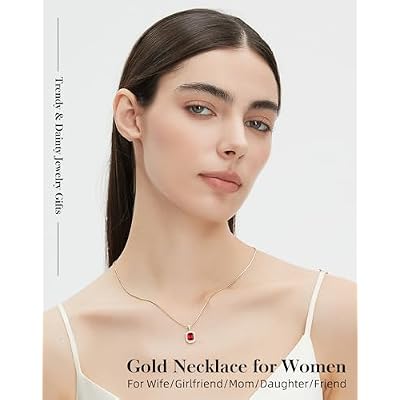 January Garnet Necklace for Women-Square Crystal Necklace and Gold Heart Necklace Set Women Gifts for Her