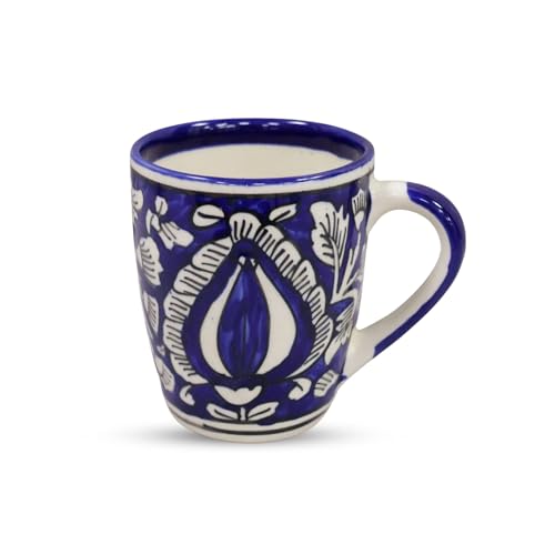 Image of Saras Aajeevika 2 Pc Hut Handpainted Ceramic Coffee Mug - 330ml Handmade Tea /Milk Mug Cup Set for Kitchen Glossy Finish Kids Glass Drinkware -Mircowave & Dishwasher Safe Ideal for (Design 8)