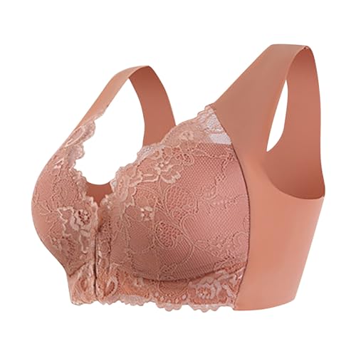 Sujetador Push Up apertura frontal invisible sujetador embarazo Basic Bras espalda desnuda acolchado Brassiere con tirantes estrechos suaves bustino running cuello en V Base Top sin hilos, café, XL