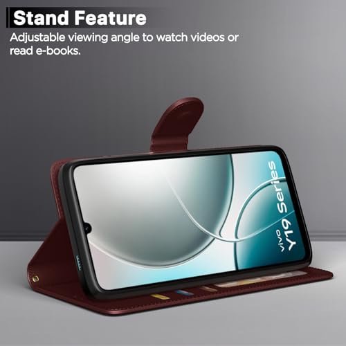 Image of Pikkme Flip Cover for iQoo Z10 lite 5G / Vivo T4 lite 5G / Y19 5G / Y19e / Y04 4G / Y29s 5G| Leather Finish | Shockproof with Card Pockets & Wallet Stand | Ultimate Protection Case (Brown)