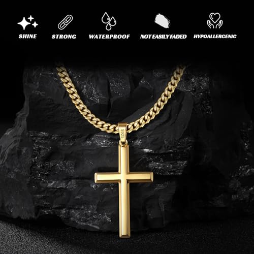 Image of S925 Sterling Silver or 18k Gold Cross Necklace for Men Women