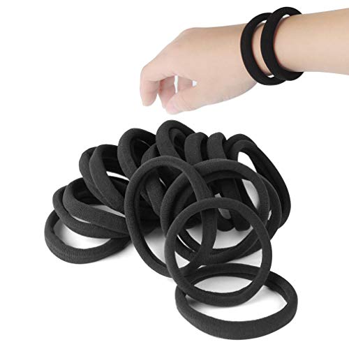 20 PCS Large Seamless Black Hair Ties Band for Thick and Curly Hair bulk