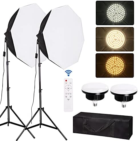 Octagonal Softbox Lighting Kit,Photography Lighting Video Studio Light with 85W E27 3000-6500K Dimmable LED Light Bulb Professional Studio Equipment for Portrait Photography, Video Recording