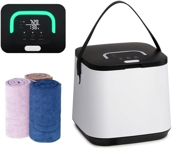 14L Electric Towel Warmer Bucket with Timer Function, Luxury Spa-Grade Bathroom Heater with Detachable Hooks, Portable Design with Handle & Cord Wrap Storage