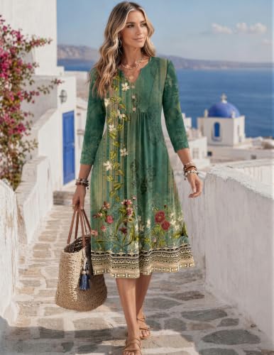 Image of Zeagoo Womens Dresses 3 /4 Sleeve Casual Fall A Line Midi Dress with Pockets