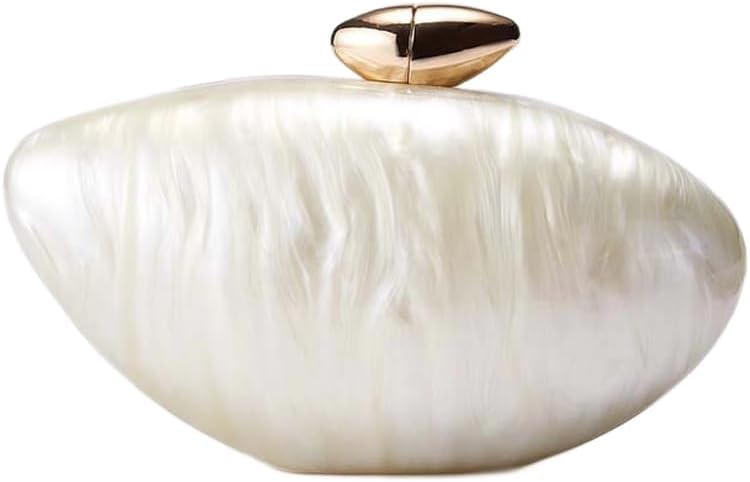 Cute Marble Acrylic Clutch Purses, Shiny Seashell Purse Egg Shape Handbag White Clutch Crossbody Evening Bag