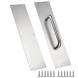 Sumnacon 1 Set 16' Stainess Steel Door Handle Pull & Push Plate - Heavy Duty Silver Gate Handle Bar for Home/Office/Warehouse/Public,Suitable of Wooden/Composite Door with Screws,Brushed