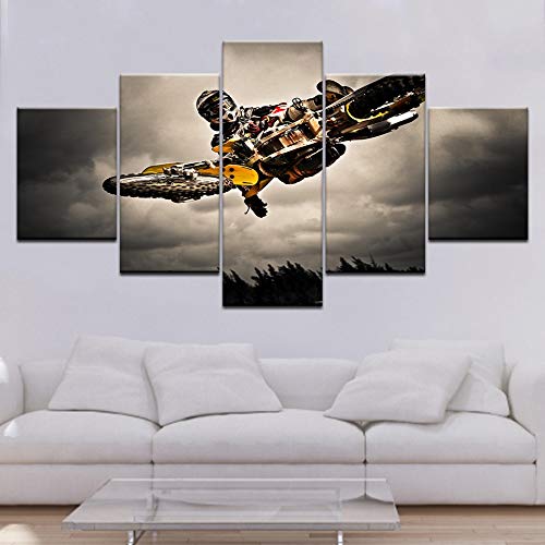 Impression sur toile moto sautant 5 panneaux grand format pour salon