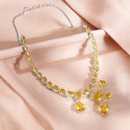 Image of Rubans Necklace Set Rhodium Plated Crystal Studded Jewellery Gift for Women & Girls