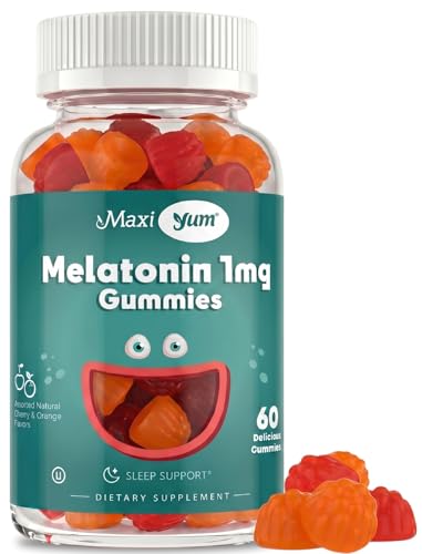 Maxi Health 1mg Melatonin Gummies Kids Melatonin Chewables with Natural Cherry & Orange Flavor Adult and Baby Sleep Help Supplement to Support Restful Nights (60 Count)