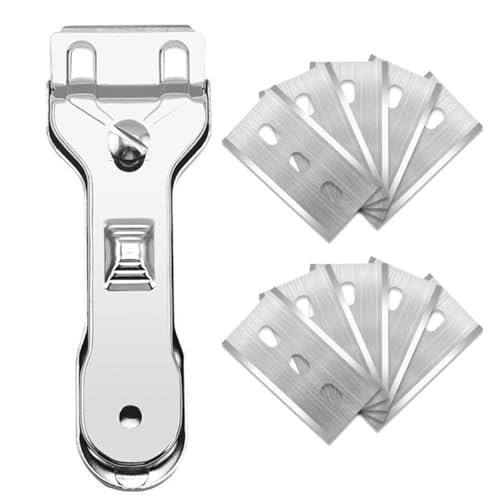 TSUOUKL Ceramic Hob Scraper Metal, Glass Scraper Ceramic Hob with 10 Stainless Steel Replacement Blades, Scraper Ceramic Hob Scraper Blades for Cooker, Oven, Glass Ceramic, Induction Hob