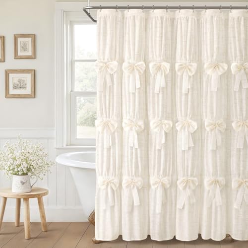 XOGUIBO Farmhouse Bows Shower Curtain Cute Vintage Ruffle Shower Curtains