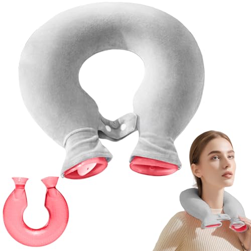 Nacken-Wärmflasche aus PVC mit extra weichem Fleecebezug & großer Öffnung | Wärme-Therapie gegen Nacken-, Rücken- und Schulterschmerzen | Waschbar, leicht zu befüllen & wiederverwendbar (Grau)