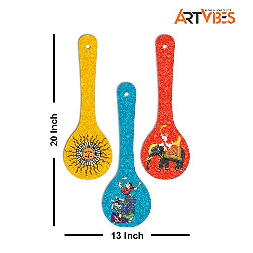 Artvibes Dancing Women Elephant & Sun Traditional Indian Folk Art Decorative MDF Wooden Wall Art for Home | Home Decor | Wall Accent | Wall Art Print | Unique Gift Items (WH_5010NN), Set of 3