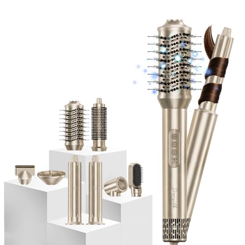Image of DORISILK 8 in 1 Hair Styler & Hair Dryer Brush Blow Dryer, 110,000 RPM High-Speed Hot Brush Styler, Ionic Smooth Cepillo Secador de Cabello Multi Straightener Curler Volumizer Dryer, Champagne Gold