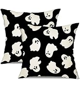 DFXSZ Halloween Pillow Covers 18x18 inch Set of 2 Happy Halloween White Ghost Decor Black Pillow ...