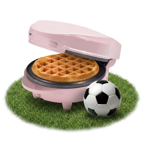 Bestron Mini-wafelijzer voor klassieke wafels, wafelijzer met antiaanbaklaag, voor kinderfeestjes, Familiefeest, Pasen of Kerst, retro design, 550 Watt, kleur: roze