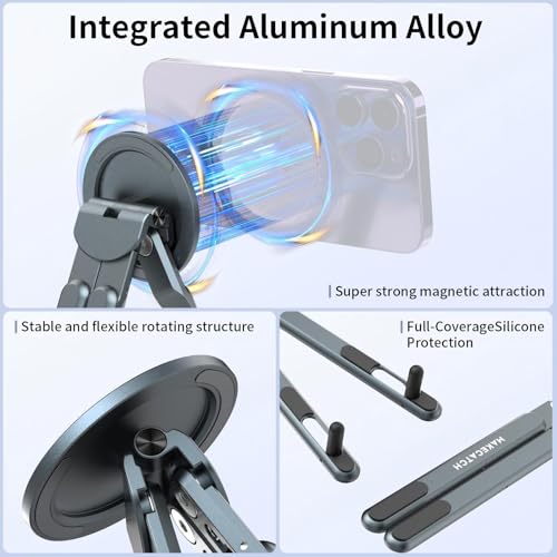 Image of Adjustable Laptop Stand for Desk, MagSafe Compatible Portable Foldable Computer Riser for MacBook, iPhone, iPad, Tablet - Lightweight Aluminum, N52 Magnetic Grip, Perfect for Office, Home, Traveling | MagSafe Compatible Foldable Design, 8-Level Height & Angle, Aluminum Alloy, Suitable for 10-16 inch Laptops (Gray)