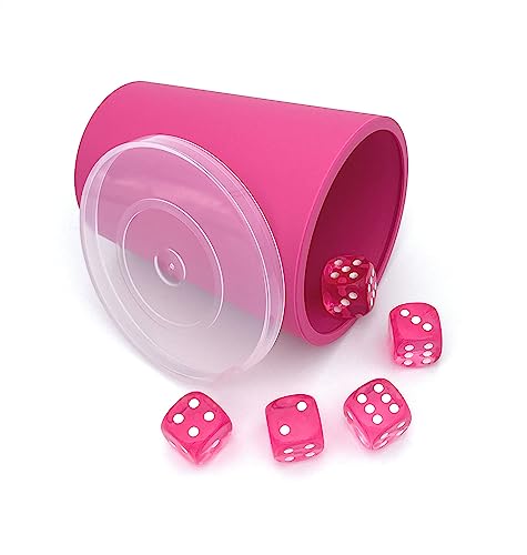 DiceCupFlex - Flexibler Würfelbecher mit Deckel inkl. 5 Würfel - Made in Germany (Pink)