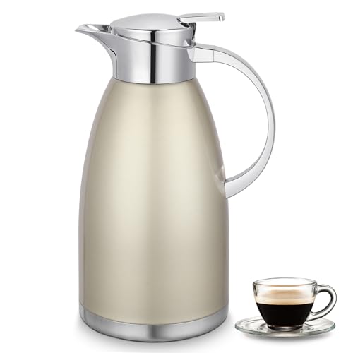 2.3 Litre Stainless Steel Thermal Carafe, Double-Wall Insulated Vacuum Jug, Vacuum Insulated Coffee Pot with Press Button Top, 6 Hrs Heat & Cold Retention, for Coffee,Milk,Tea,Beverage,Juice