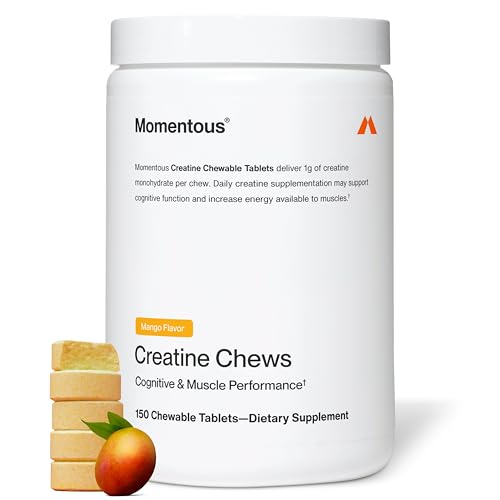 Image of Momentous Creatine Chews - Creatine Monohydrate - Supports Strength, Lean Muscle, & Recovery for Men & Women - NSF Certified for Sport - 150 Chewable Tablets - Mango