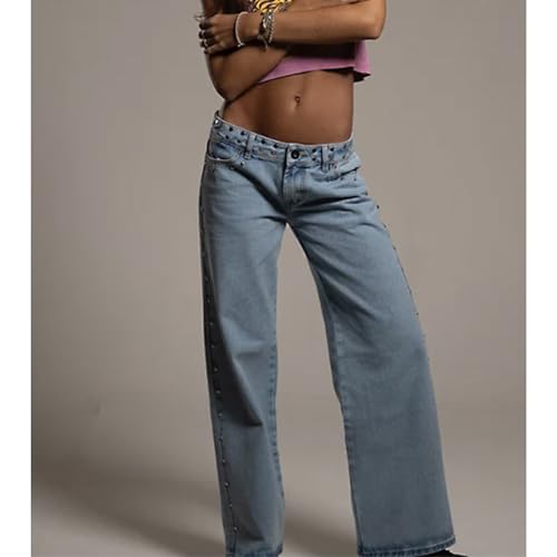 Mxiqqpltky Y2k Studded Jeans for Women Vintage Star Low Rise Straight Leg Baggy Denim Pants Casual Boyfriend Jeans Streetwear2