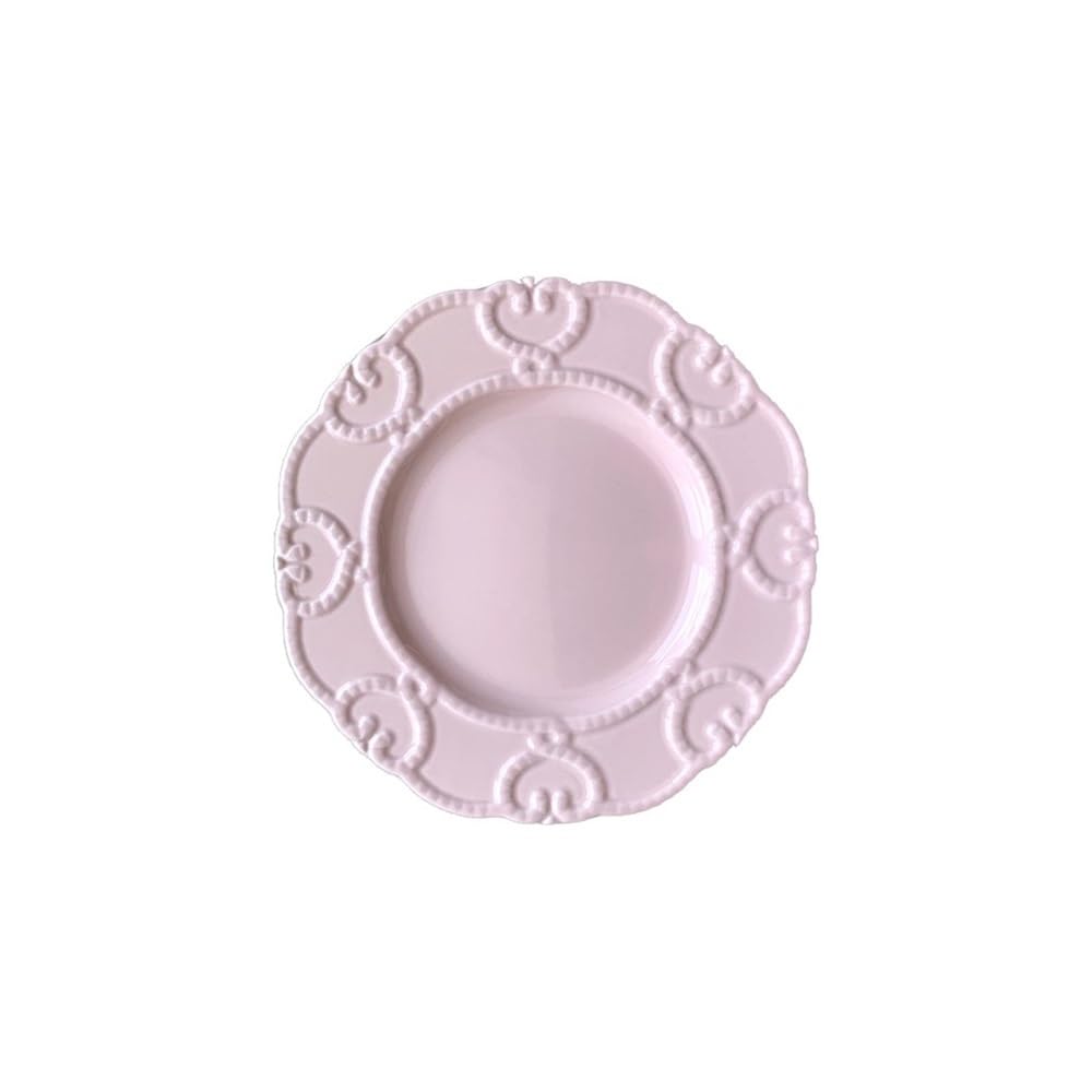 Talerze do makaronu, ceramiczne talerze deserowe zastawa stołowa ceramiczna zastawa stołowa w kształcie koronki płyta reliefowa różowy francuski trójwymiarowy wzór kolorowa glazura zestaw