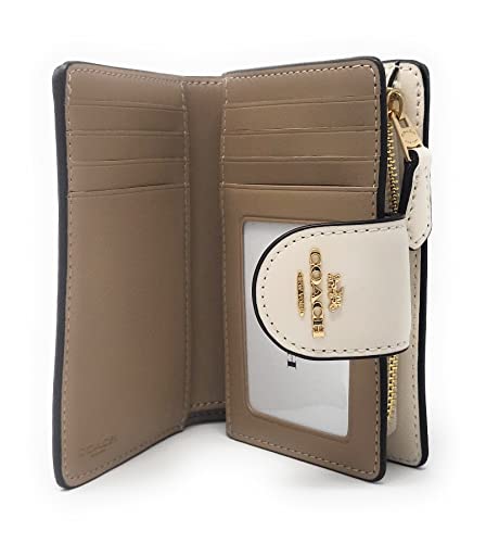Coach Women's Medium Corner Zip Wallet In Signature Canvas (Gold/Khaki/Chalk) #TOP2