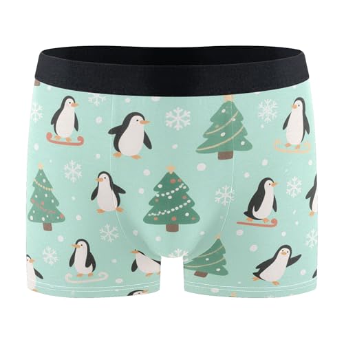 Wudan Herren-Boxershorts, Pinguin- und Baum-Muster, kurze Beinunterhose für athletische Größe S, Pinguin- und Baummuster, Medium